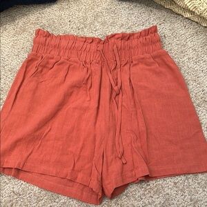 High Waist Orange Shorts with Elastic Waistband
